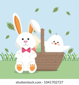 little chick and rabbit easter card
