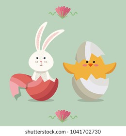 little chick and rabbit easter card