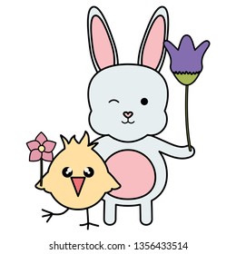 little chick and rabbit easter characters