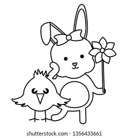 little chick and rabbit easter characters