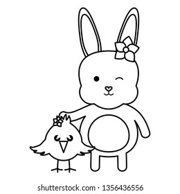 little chick and rabbit easter characters