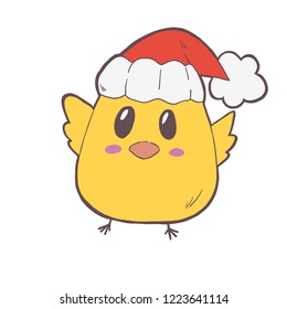 A little chick with red santa hat.
