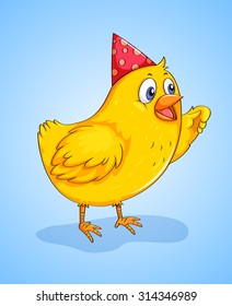 Little chick wearing a party hat illustration