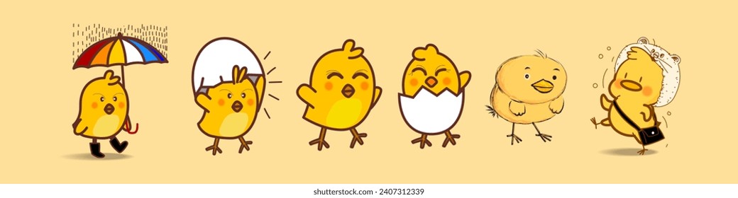 Little chicken cartoon icon character poultry farm animal vector illustration.