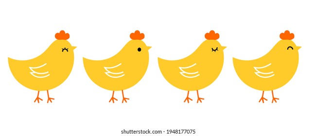 Little chicken cartoons isolated on white background vector illustration.