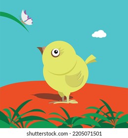 A little chicken. A color image drawn in the Adobe Illustrator program. The drawing is intended for printing.