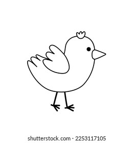 Pollo pequeño. Colorido de la página. Pequeño pájaro blanco y negro. Anidado. Chick. Colóqueme. Pasos de ilustración vectorial aislados