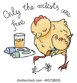 Little chicken drawing pattern in the style of mehndi by his finger. Aphorism. Vector illustration.