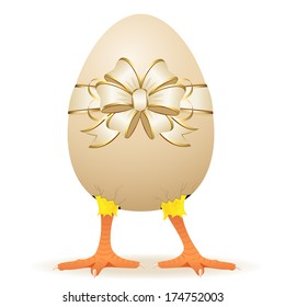 Little chicken in egg with bow, illustration.