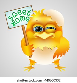  little chicken in egg with a poster