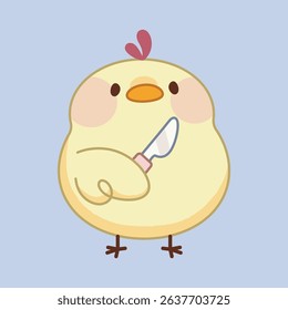 little chicken holding knife in isolated background