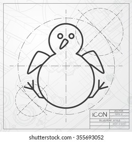 Little chicken nestling sitting. Vector bird icon. Engineer and architect background