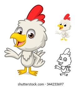 Little Chicken with Present Hand Cartoon Character Include with Flat Design and Outlined Version Vector Illustration