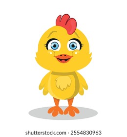 Little chicken smiling, white background, vector illustration