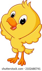 The little chicken is very happy and raising its wings of illustration