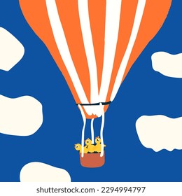 Ein kleiner Hühner, der in einem Ballon fliegt, Vektorgrafik