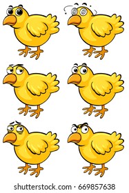 Little chicks with different emotions illustration