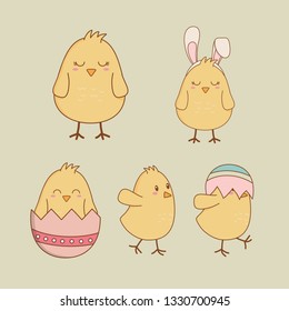little chicks with eggs painted easter characters