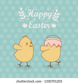 little chicks with eggs painted easter characters