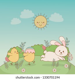 little chicks with rabbit easter characters