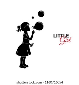Little child, baby. Little girl blows soap bubbles