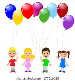 little child with balloon, vector illustration