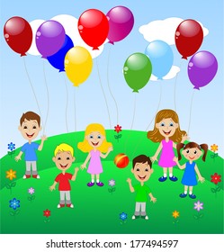 little child with balloon, vector illustration