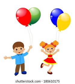 little child with balloon, vector illustration