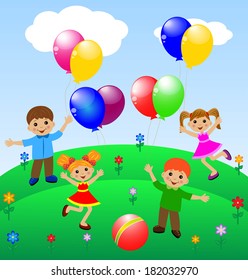 little child with balloon, vector illustration