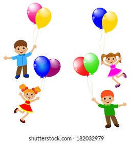 little child with balloon, vector illustration