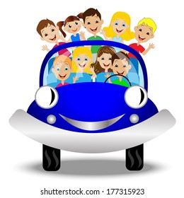 little child in blue car,vector illustration