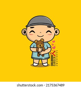 little child with cancer hugging teddy bear