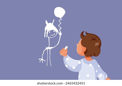 
Little Child Drawing on Walls Vector Cartoon Design. Naughty baby sketching all the murals in the house
