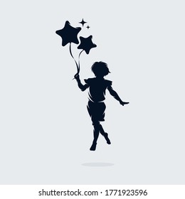 Little Child jump holds balloons logo design