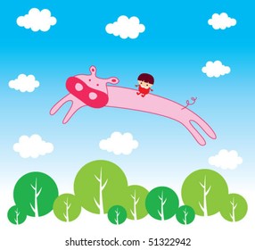 little child on a pig spirit
