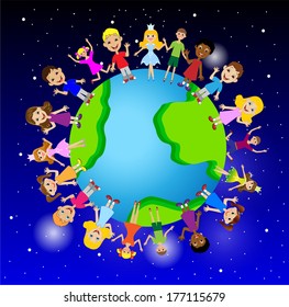 little child on planet earth, vector illustration