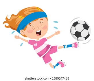 Little Child Playing Football Outdoor