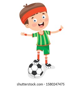 Little Child Playing Football Outdoor