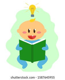 Little child is reading a book on the background. Vector illustration.