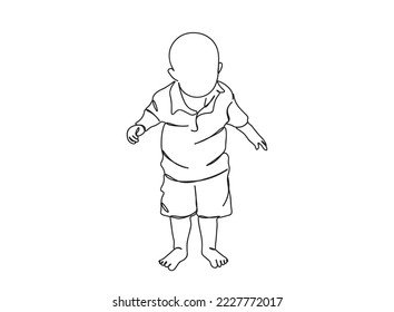Little Child Single line art drawing, black and white minimal Vector illustration. for Logo, Wall décor