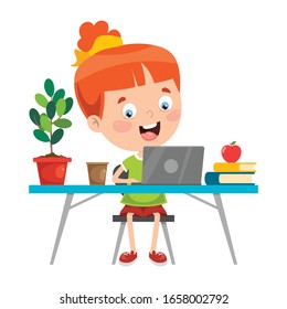 Little Child Studying At Classroom