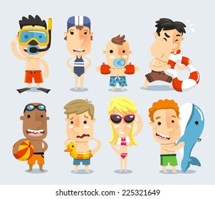 little children, boys and girls ready for the swimming pool vector illustration.