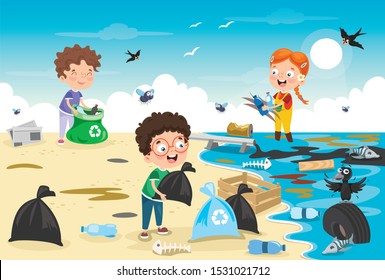 Little Children Cleaning The Beach