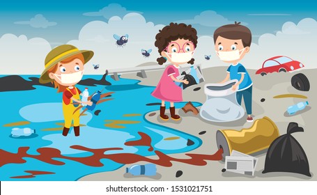 Little Children Cleaning The Beach
