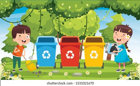 Little Children Cleaning Recycling Garbage Stock Vector (Royalty Free ...