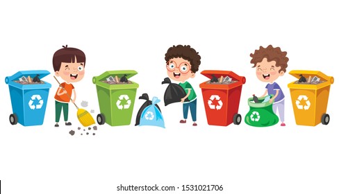 Little Children Cleaning Recycling Garbage Stock Vector (Royalty Free ...