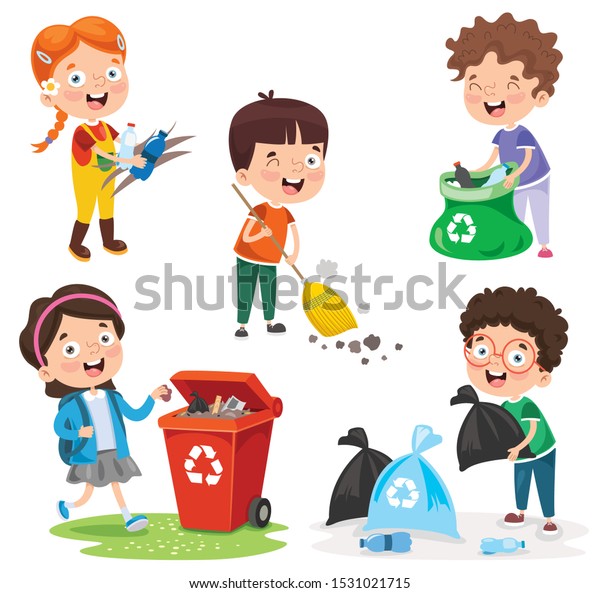 Little Children Cleaning Recycling Garbage Stock Vector (Royalty Free ...