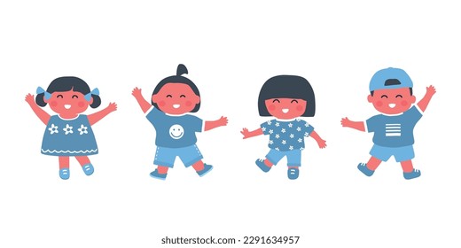 little children dance. Group of baby girls and baby boys. Cute cartoon characters. Vector illustration