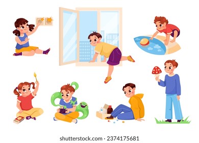 Little Children in Dangerous Situations Being Unsafe Vector Set