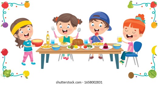 Little Children Eating Healthy Food